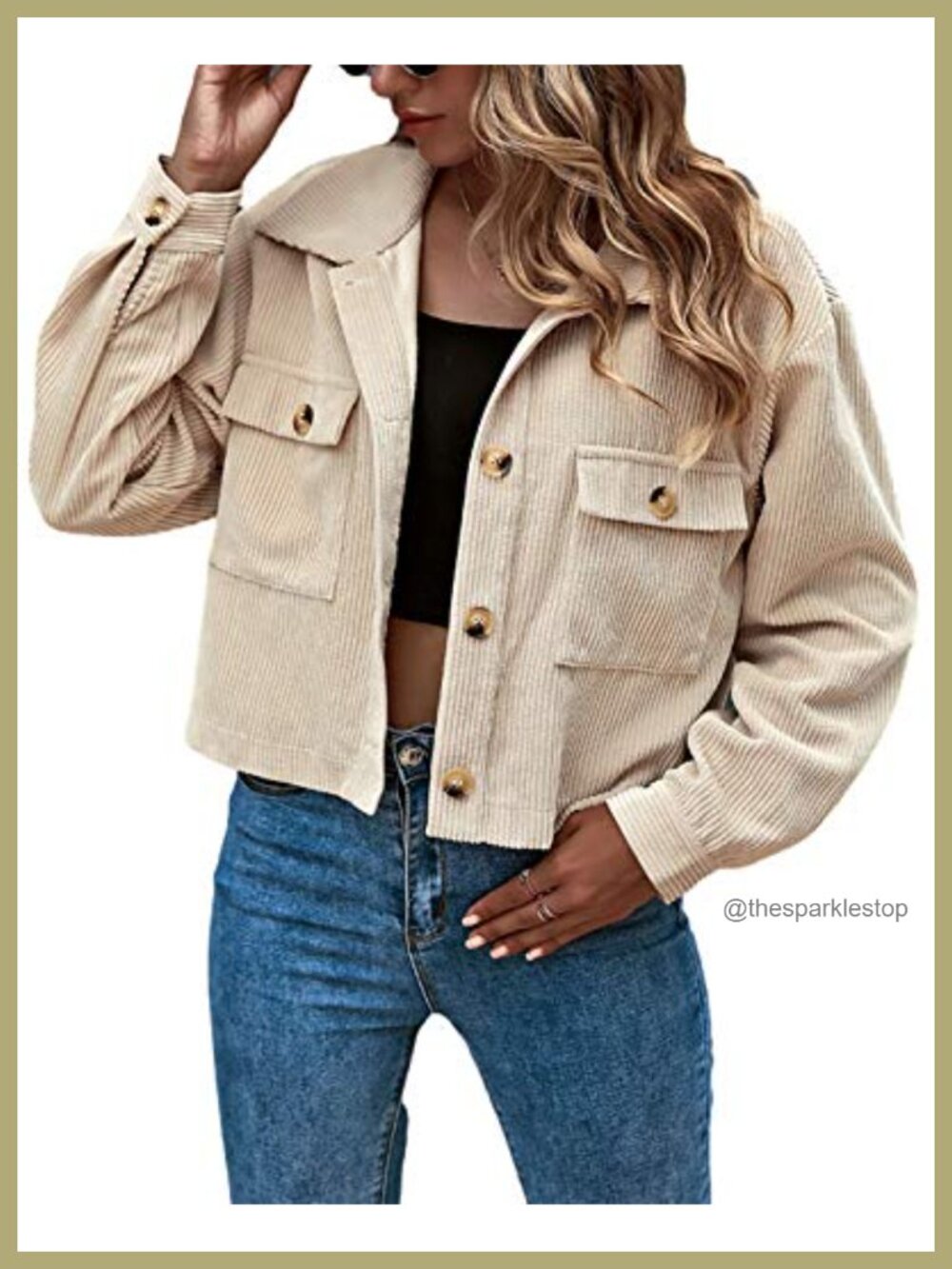 Women's Cropped Corduroy Shacket Button Down Casual Jacket